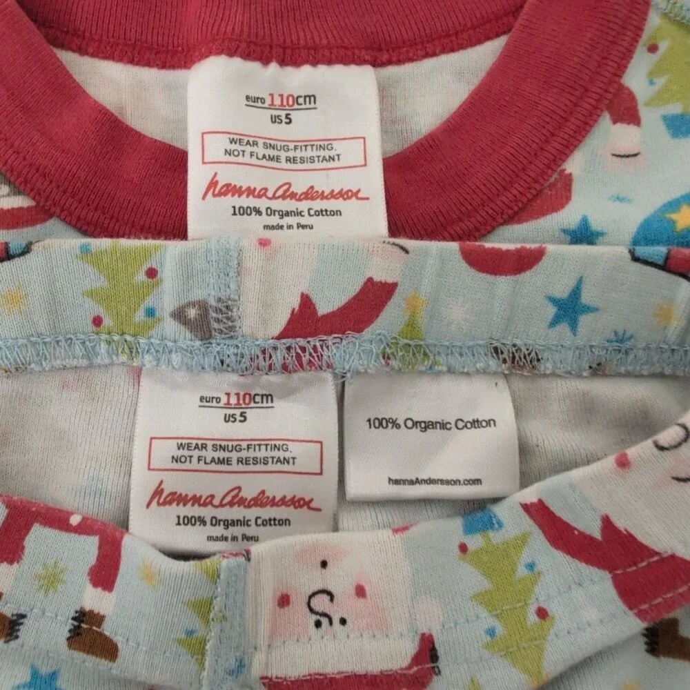 Hanna Andersson 110 Santa Pajama Set Kid Size 5 Organic Cotton Christmas Penguin